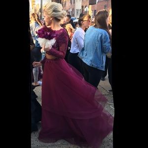 Jovani LongSleeve Lace Two-Piece Gown in Mulberry